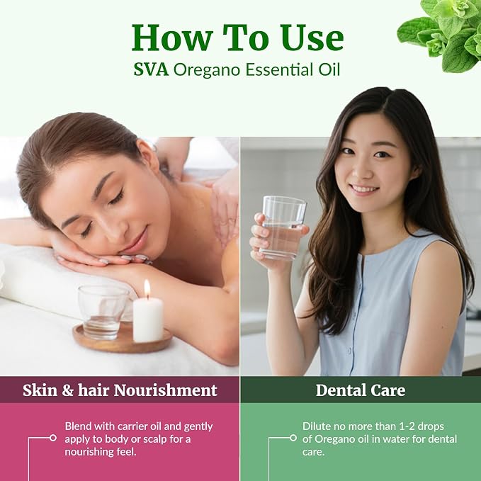 SVA Oregano Essential Oil 16 Fl Oz – for Diffuser, Skin & Hair Care – Ideal for Massage & DIY Blends