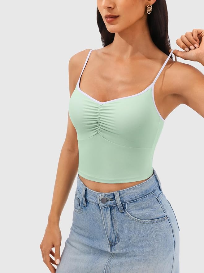 Longline Padded Sports Bra Workout Top for Women, Adjustable Straps Backless Crop Top Push Up Yoga Running Tank Top