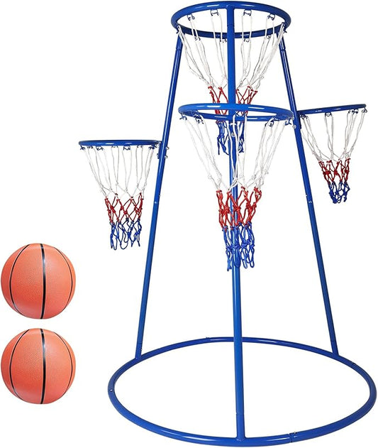 Garvee 4 Hoop Basketball Set for Toddlers, Indoor & Outdoor Play, Preschool Toy for Ages 3+, Includes 4 Basketballs and Air Pump, Fun Basketball Game for Kids