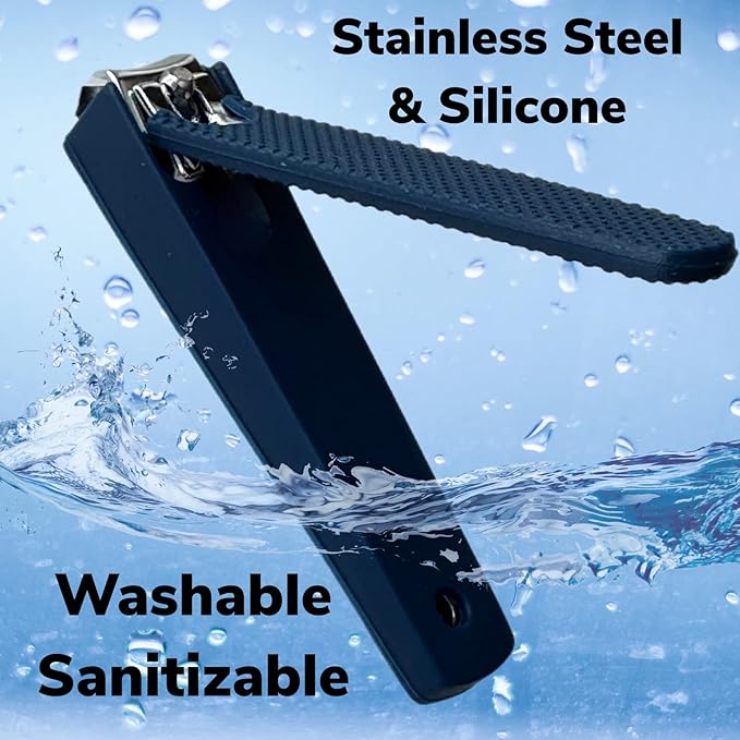 2 Comfort Hold Navy Large Nail Clippers Non-Slip Sure Grip Clipping Removable Catcher Toenails Fingernails Cutter Ultra Sharp Trimmer Stainless Steel Men Women Arthritis Unsteady Hands