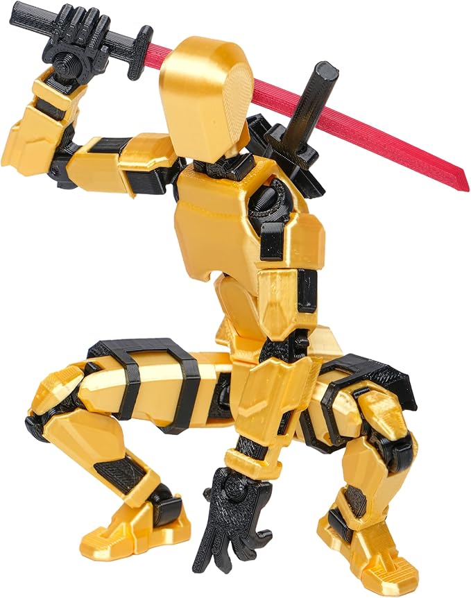 (Assembly Completed Dummy 20 Action Figure, 8.1 inches， Strong Magnetic Accessories， 8 Types of Weapons 3D Printed Robot Multi-Jointed Movable, Spider Ninja Series (Bright Gold)