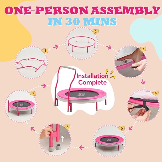 SPORTSOUL Mini Trampoline for Kids 3-6 with Super Safe Foam Handle Bar, 3ft Toddler Trampoline Indoor with No-Gap Cover for Indoor and Outdoor