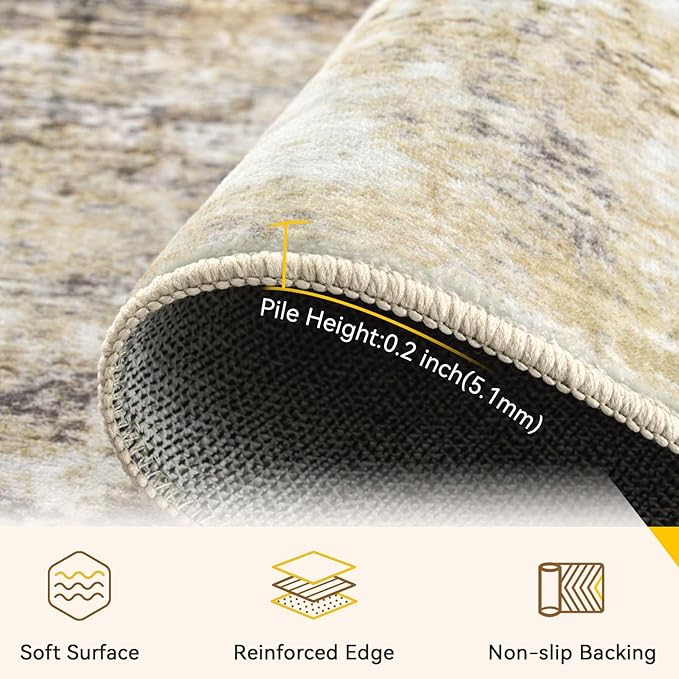RELEANY Washable Area Rugs 2'x8' Non-Slip Modern Abstract Soft for Living Room Entryway Bedroom Kitchen, Print Pattern, Neutral Brown Gray