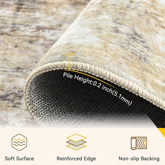RELEANY Washable Area Rugs 6'x8' Non-Slip Modern Abstract Soft for Living Room Entryway Bedroom Kitchen, Print Pattern, Neutral Brown Gray