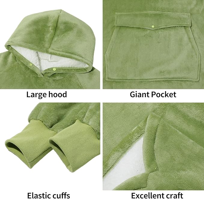 Krifey Wearable Blanket Hoodie, Oversized Sherpa Fleece Sweatshirt with Giant Pocket, Birthday Gifts for Women, Mom, Sister, Misty Sage