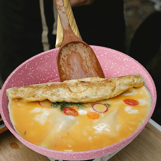 Innerwell 8-Inch Pink Nonstick Frying Pan Small Egg Pan Skillet | Even Heating All Stove Compatible, PFOA PFOS Free, Granite Stone Cookware Skillet, Healthy and Non Toxic