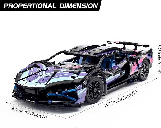 STEM Building Car, 1:14 Building Blocks and Construction Toy, Collectible Super Technical Lambo Cars, Gifts for 8-16 Year Old Boys and Adults (1314 pcs)