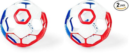 Bright Starts Oball Grippin' Goals Rattle Soccer Ball - Red, White & Blue, Easy-Grasp Toy for Newborn and Up (Pack of 2)