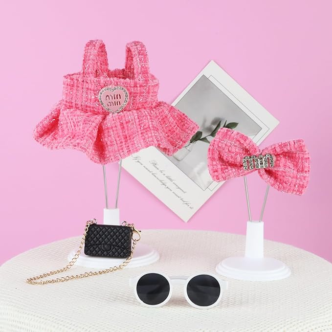 Doll Clothes 17cm Pink Outfits for Dolls Elegant Black Dress Hair Clips Glasses and Bag Exquisite Clothes Accessories Compatible with Doll(Style 5)