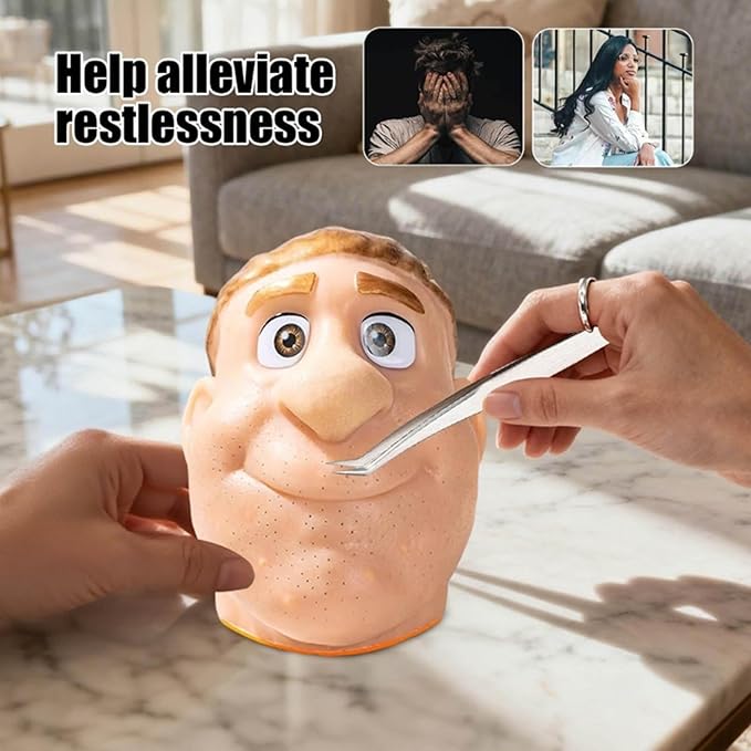 Pimple Popping Toy, Realistic Silicone Face Acne Simulator with Tweezers for Stress Relief, Sensory Fidget Game Gift for Adults and Teens Office Home (Yellow Head with Black sebum)