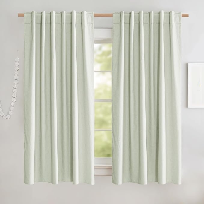 NICETOWN Light Green Linen Kitchen Draperies Completely Shaded, Privacy Protection & Noise Reducing Rod Pocket & Back Tab Drapes, White Lined Insulated Window Treatment Curtains(2 Pieces, W52 x L63)