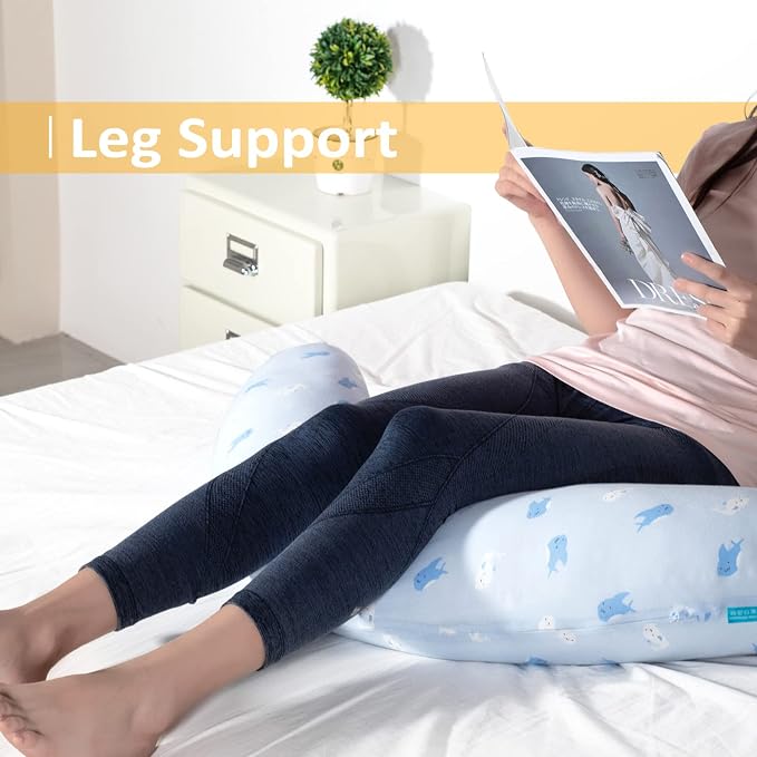 BYRIVER Firm C Shaped Body Pillow for Side Sleeping Women Men, Cooling Pregnancy Pillows for Sleeping, Washable Jersey Cotton Cover, Gifts for New Mom Women (Little Shark)