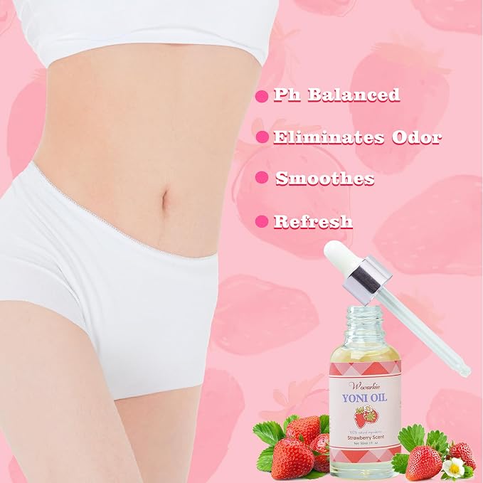 2 Packs Yoni Oil for Women, Natural Feminine Oil, Ph Balanced for Women, Eliminates Odor and Soothes, 100% Natural Feminine Deodorant Made with Strawberry Oils (1 fl oz/30 ml)