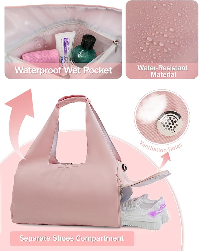 RHDZO Gym Bag for Women with Shoe Compartment Yoga Mat Bag with Wet Pocket and Water Bottle Holder Weekender Bag with Strap