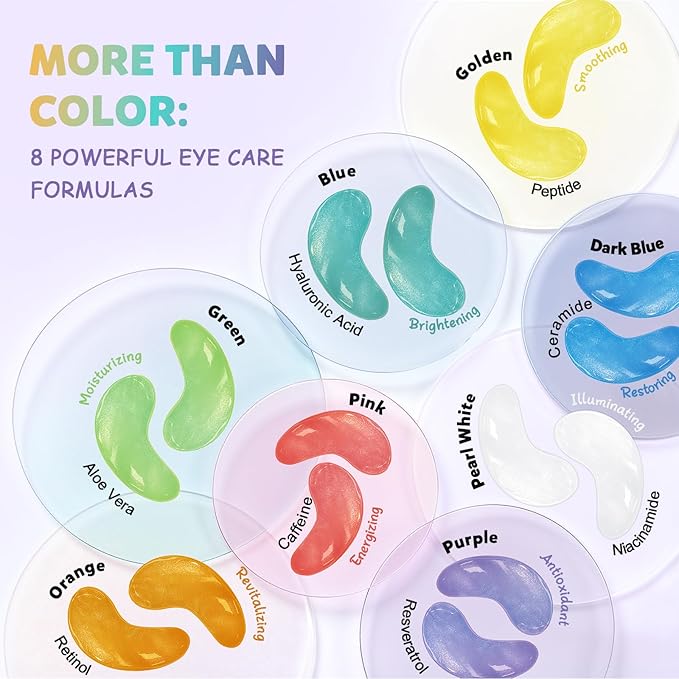Maskiss Under Eye Patches Variety Pack (24 Pairs), Mothers Day Gifts for Mom, Eye Masks for Dark Circles Puffy Eyes With 8 Colors (3 Pairs/Color), Vegan Skin Care Gifts for Women