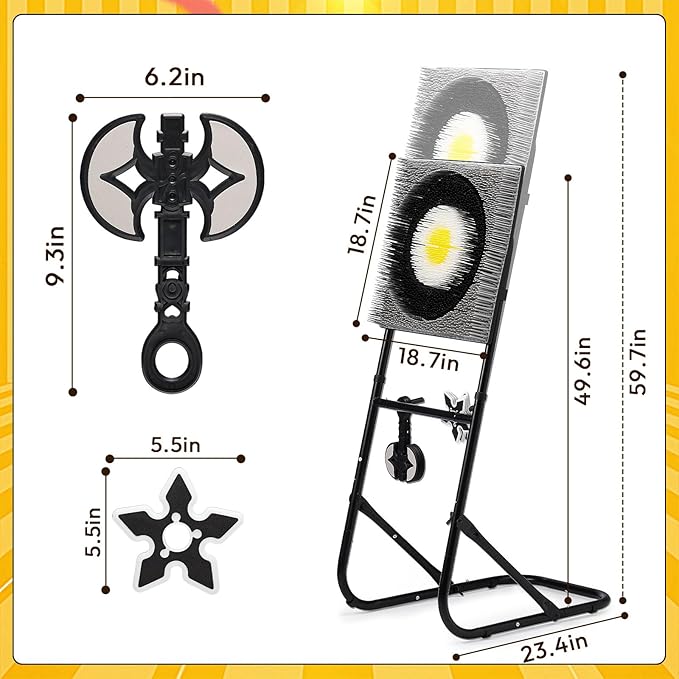 A11N SPORTS Axe Throwing Game with Steel Frame and Bristle Target, Safe Indoor Outdoor Target Game Set, Adjustable Height Yard Game with Axes & Stars for Backyard, Lawn, or Party Play