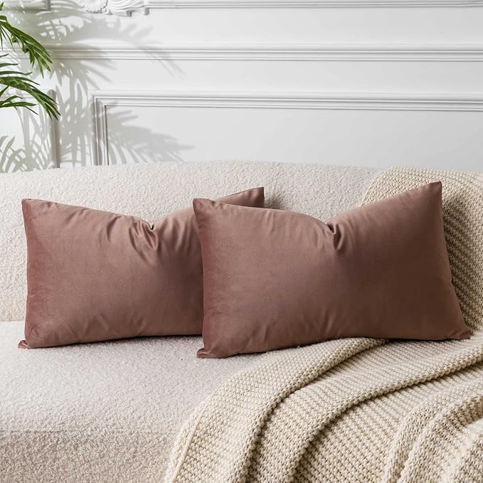 14x24 Pillow Covers Set of 2 Decorative Velvet Throw Pillow Covers,Jam | Luxury Soft Cushion Covers with Invisible Zipper for Couch Sofa Bed Living Room Bedroom Home Decor