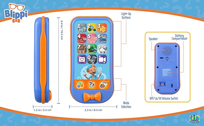 Blippi Toy Phone for Toddler with Built-in Preschool Learning Games, Educational Toys for Toddlers (Blippi)