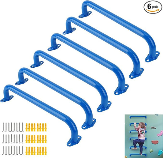 BiJun17 inch Metal Playground Handles,Monkey Bars Indoor Heavy Duty Ceiling Grab Bars for Indoor Outdoor Playgrounds Climbing Frames,Treehouses and Wall ladders (Blue Set of 6)