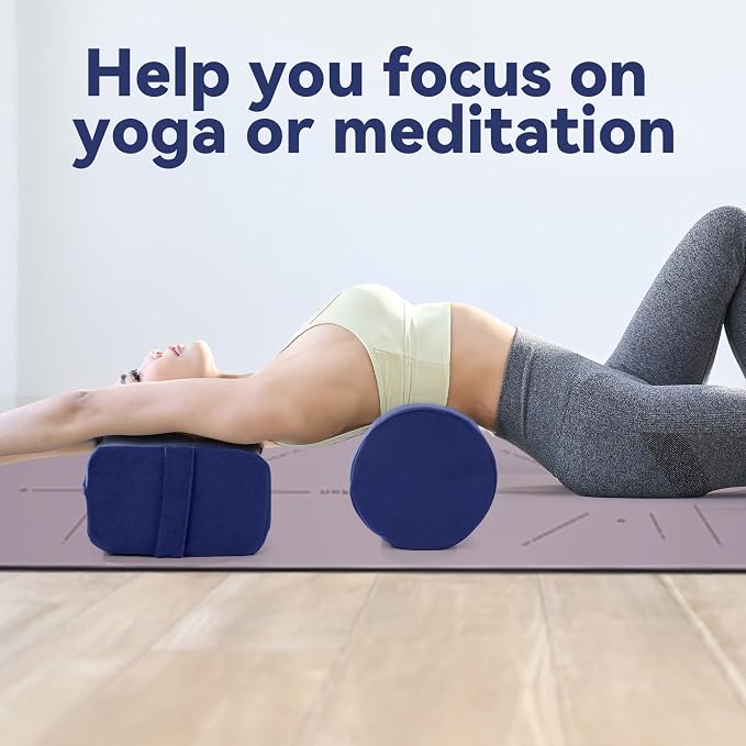 MABOZOO Yoga Bolster Set, Velvet Cover High Density Foam Pillows for Restorative Yoga and Meditation, Rectangular and Cylinder Bolster Pillow Meditation Cushion Pillow For Women Leg