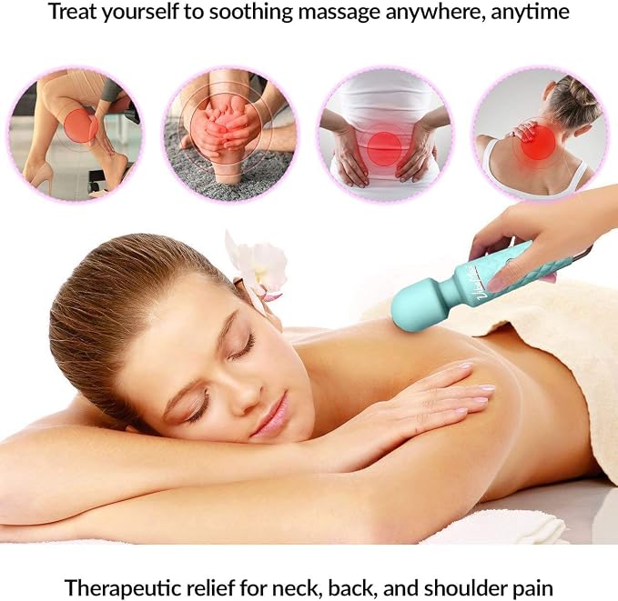 VibeMax Rechargeable Personal Massager - Powerful Multi Speed Vibration - Whisper Quiet - Waterproof - for Muscle Tension Relief in Neck, Back, Shoulders, Legs and Feet - Turquoise