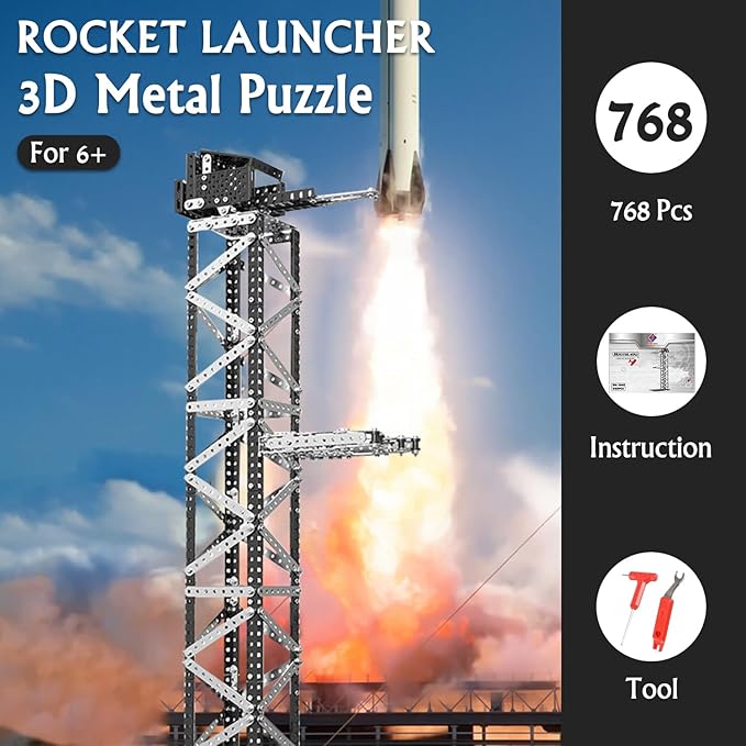 3D Metal Puzzle Aviation Model Kits, Rocket Launching Pad Models Kits to Build for Kids Boys Teens Men, DIY Toys Brain Teaser Puzzles, 3D Puzzle Model Kits Creative Birthday, 768 Pcs