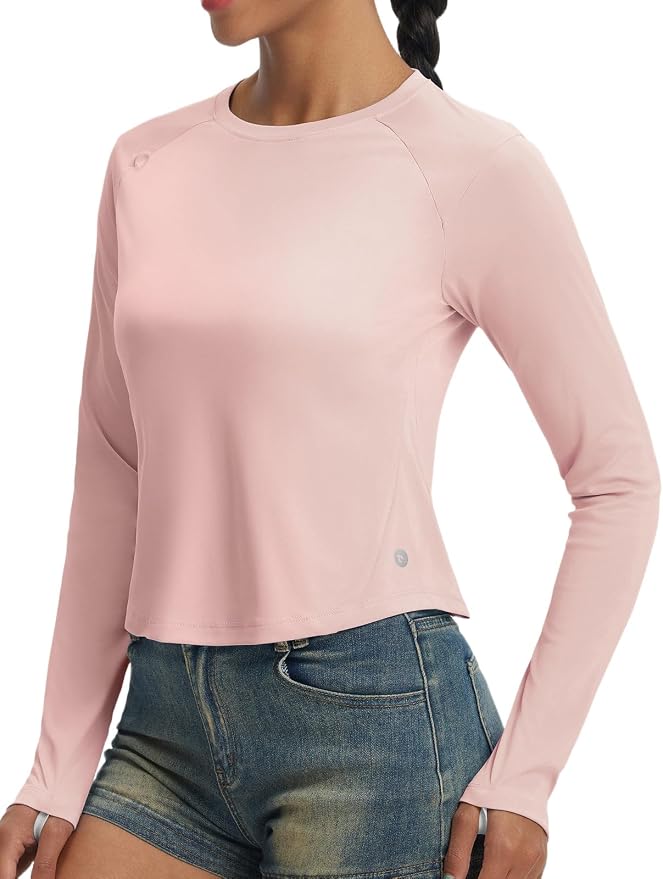 baleaf Women's UPF 50+ Long Sleeve Sun Shirts Crop Rash Guard UV Workout Tops SPF Slim Fit Lightweight Athletic Hiking