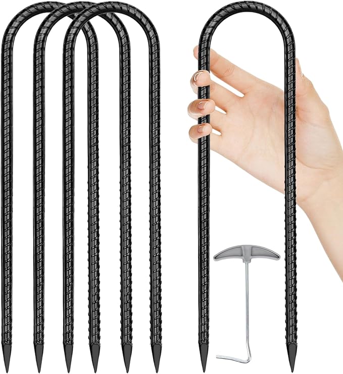 Trampoline Stakes Anchors High Wind 12''Ground Anchor Tent Stakes Heavy Duty, U Rebar Stakes Trampoline Accessories