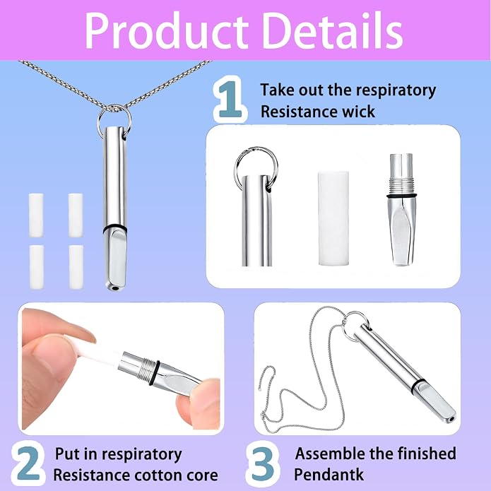 Breathing Necklace with Filter Cotton – Mindful Breathing Aid for Relaxation & Focus, Mindfulness Breathing Necklace Stress Relief Pendant Stainless Steel Anxiety Breathe Necklace for Women Men