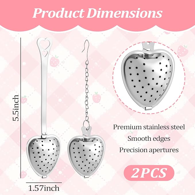 2PCS Tea Infuser Spoon, Fine Mesh Stainless Steel Strainer, Heart Shaped Tea Steeper for Loose Tea, Tea Bag, Herbal Tea