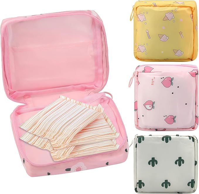 Happyupcity 3Pcs Sanitary Napkin Storage Bag – Portable Oxford Nylon Period Pouch with Zipper for Tampons, Menstrual Cups & Feminine Care
