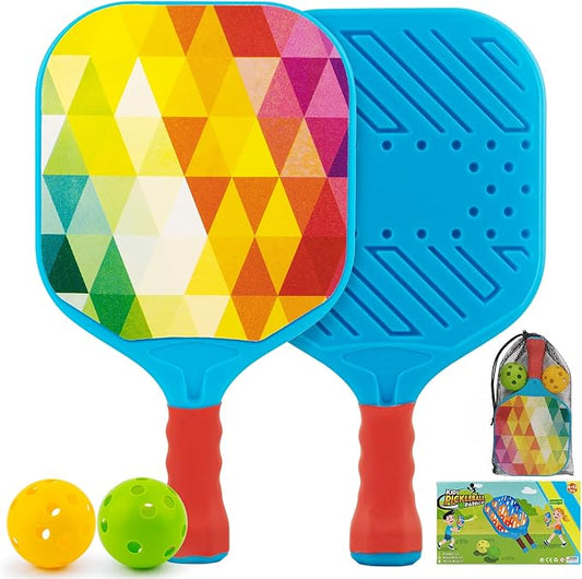 Kids Pickleball Paddles Outdoor Toys for Kid Ages 4 5 6 7 8 Year Old Boy Girl Stocking Stuffers, Beginner Easy to Use Yard Ball Games Set of 2, Lightweight Grip for Small Hands