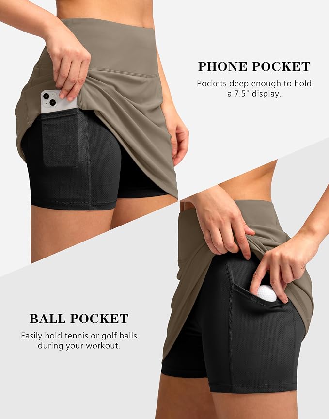 Women's Golf Skirts Skort 4 Side Pockets High Waisted Stretchy Tennis Skirt | Silky Soft, Lightweight, Breathable, Built-in Mesh Shorts, High Waisted, Elastic waistband, Moisture-Wicking, Athletic