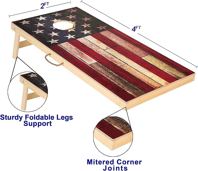 Sportdo Solid Wood Vintage Cornhole Game Set, Two 4'x2'Cornhole Boards, 8 Cornhole Bags for Indoor and Outdoor Toss Games Competitions, Tournaments
