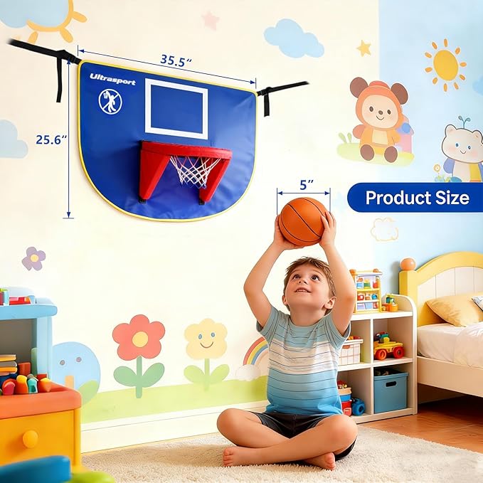 Kids Indoor Basketball Hoop Set with Soft Foam mini Ball & Adjustable Straps, 35.5"x25.6" Easy Setup for Home, Kindergarten & Trampoline Fun, Great Toy Gift for Toddler (Ages 3-8)