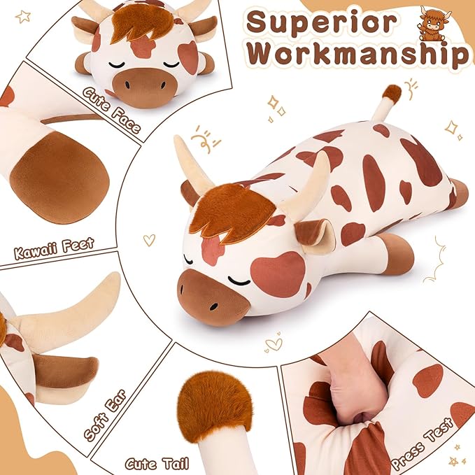 30'' Giant Spotted Highland Cow Plush Stuffed Animal-Cute Spotted Highland Cow Plush Body Pillow Plushies, Large Sleeping Cow Stuffed Animal Big Plushie Toy, Birthday Gifts for Kids Girls Boys