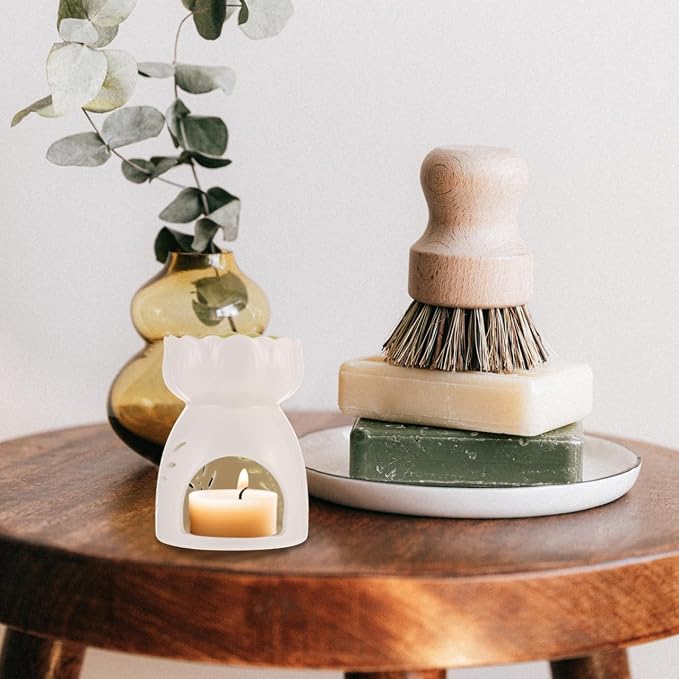 Ceramic Essential Oil Burner with Hollow-Out Design Tealight Candle Holder Aromatherapy Diffuser for Home Office Relaxation 4.13X3.14X3.14 Inch