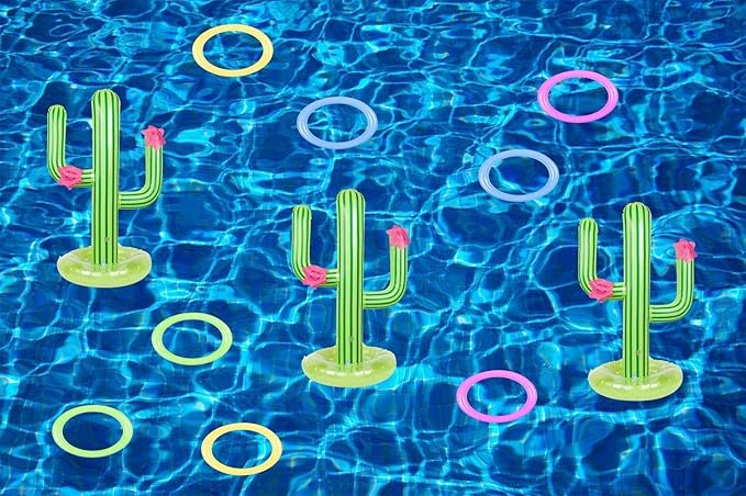 2 Pack Inflatable Cactus Ring Toss Game Sets with 8 Pieces Inflatable Rings for Pool Party Supplies Favors Summer Party Toys Floats Fiesta Party Accessories