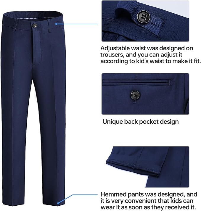Happy Dolphin Boys Suit Set Modern Fit Kids Suits Adjustable Waist Boys Wedding Outfit for Boy Communion Suits for Boys