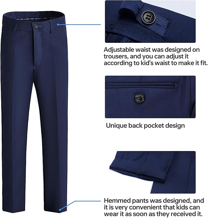 Happy Dolphin Boys Suit Set Modern Fit Kids Suits Adjustable Waist Boys Wedding Outfit for Boy Communion Suits for Boys