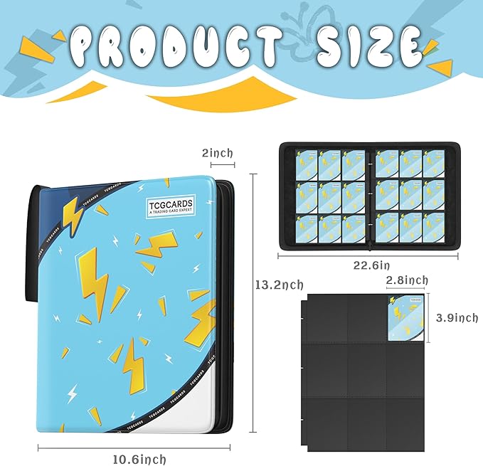 Trading Card Binder 9 Pocket,Card Binder 900 Pockets,Card Book Holder Cards with 50 Removable Sleeves,3-Ring Zip Design MTG/TCG/Sport Collectible Trading Card Albums Gifts for Boys and Girls (Blue)