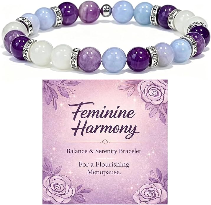 Menopause Bracelet for Women, Natural Crystal Elastic Bracelets Hot Flashes & Anxiety Relief Calming Balance Menopause's Support Jewelry Gift With Card