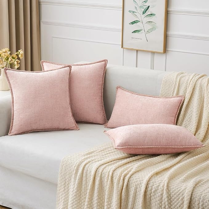 MIULEE Decorative Couch Throw Pillow Covers 16x16 Inch Pink 2 Pack | Farmhouse Pillow Covers with Stitched Edge, Soft Chenille Cushion Cases, for Sofa Bed Living Room Home Decor