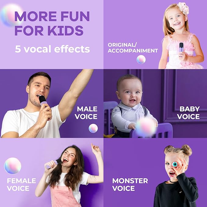 Karaoke Machine for Kids, Portable Mini Speaker with 2 Wireless Microphones, 2026 TOP Kids Gifts for Girls Ages 3, 4, 5, 6, 7, 8, 9, 10, 12 +Years Old, 4-12th Birthday Present Toy Party (Purple)