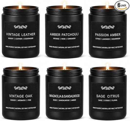 6 Pack Candles for Home Scented Aromatherapy Candles Gifts Set for Mens, Men Candle Set, 42 oz 300 Hour Long Lasting Candles Gifts for Men Birthday Anniversary Present