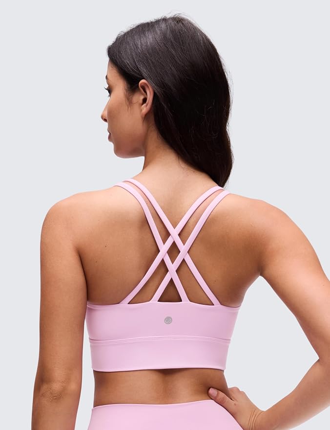 CRZ YOGA Softness Mold Butterluxe Strappy Longline Sports Bras for Women - Double Spaghetti Strap Workout Yoga Crop Top