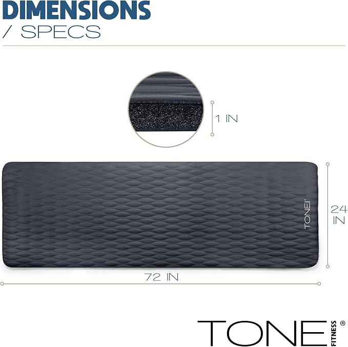Tone Fitness 1-Inch Thick Yoga Mat | High-Density, Non-slip Exercise Mat with Carrying Strap for Yoga, Pilates, & Home Gym Workouts | Multiple Options