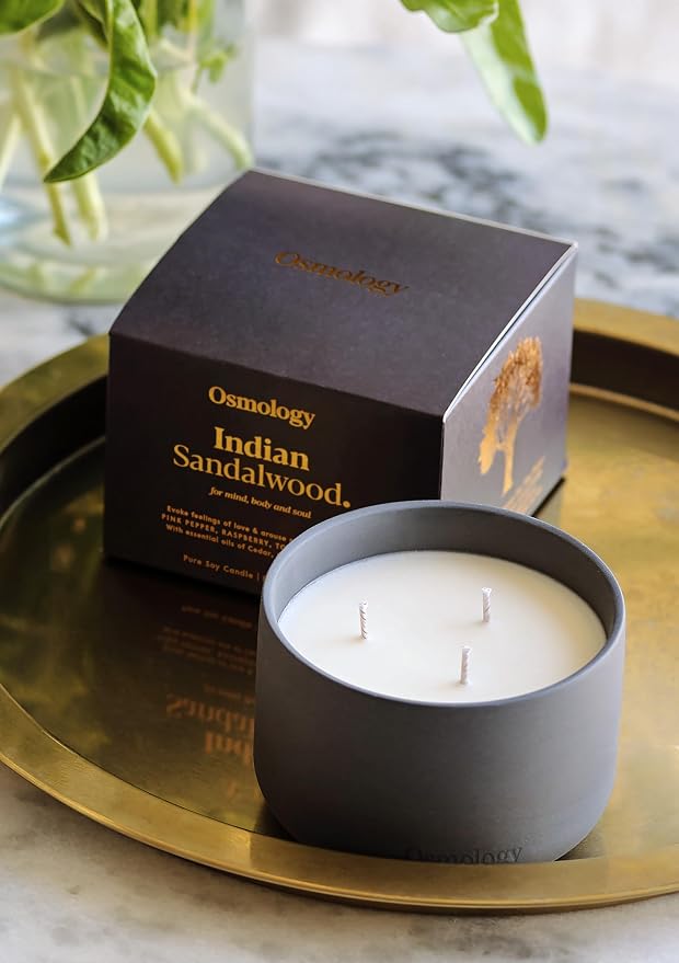 Indian Sandalwood Aromatherapy Candle – Sandalwood, Raspberry & Tobacco Scented Candle, Plant-Based Wax, 15.8 oz, 60 Hour Burn Time, Warm & Woody Candle