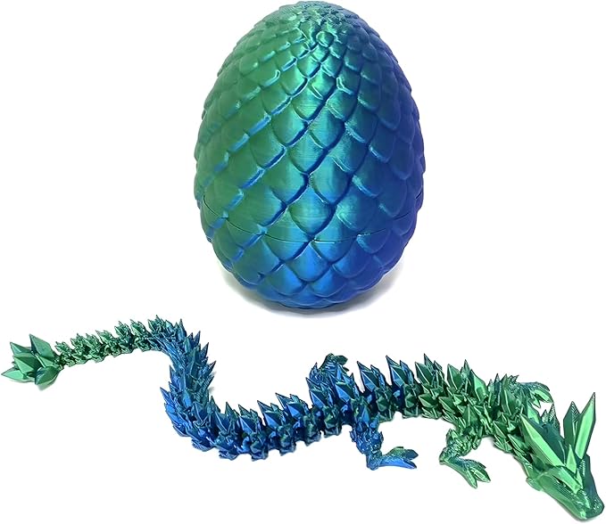 Pigmiss 3D Printed Dragon Egg Crystal Fidget Toy - Full Articulated Mystery Egg with Dragon Inside - Home Office Desk Decor Gifts (Laser Green)