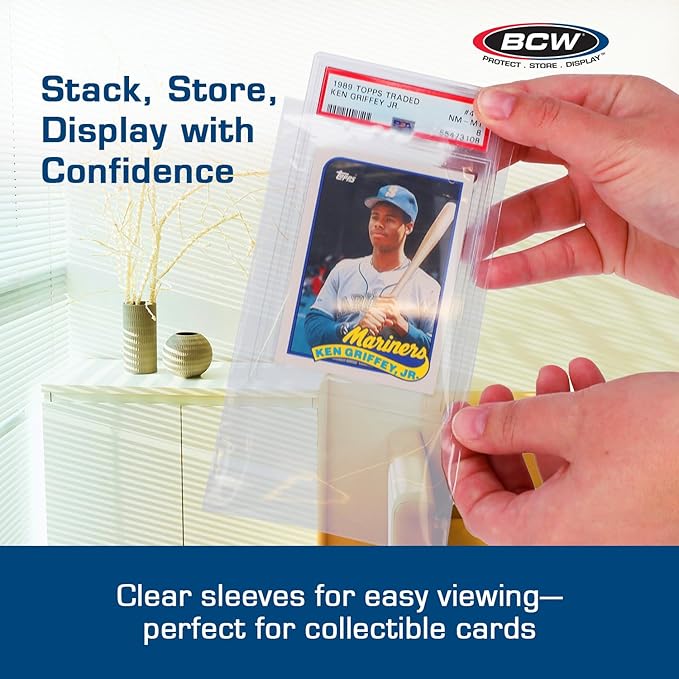 BCW Resealable Graded Card Sleeves | 200 Pack | Universal Fit for PSA, Beckett, SGC & More | Acid-Free Archival Polypropylene | 3¾ x 5½ with 1” Flap